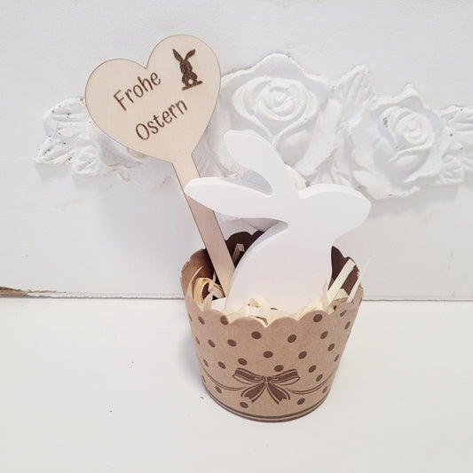 Kleiner Hase aus Gießkeramik im Becher " Frohe Ostern" 🐇🥚