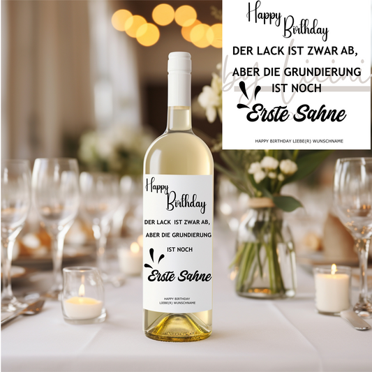 Etikett-Aufkleber für Weinflasche, Happy Birthday, Erste Sahne