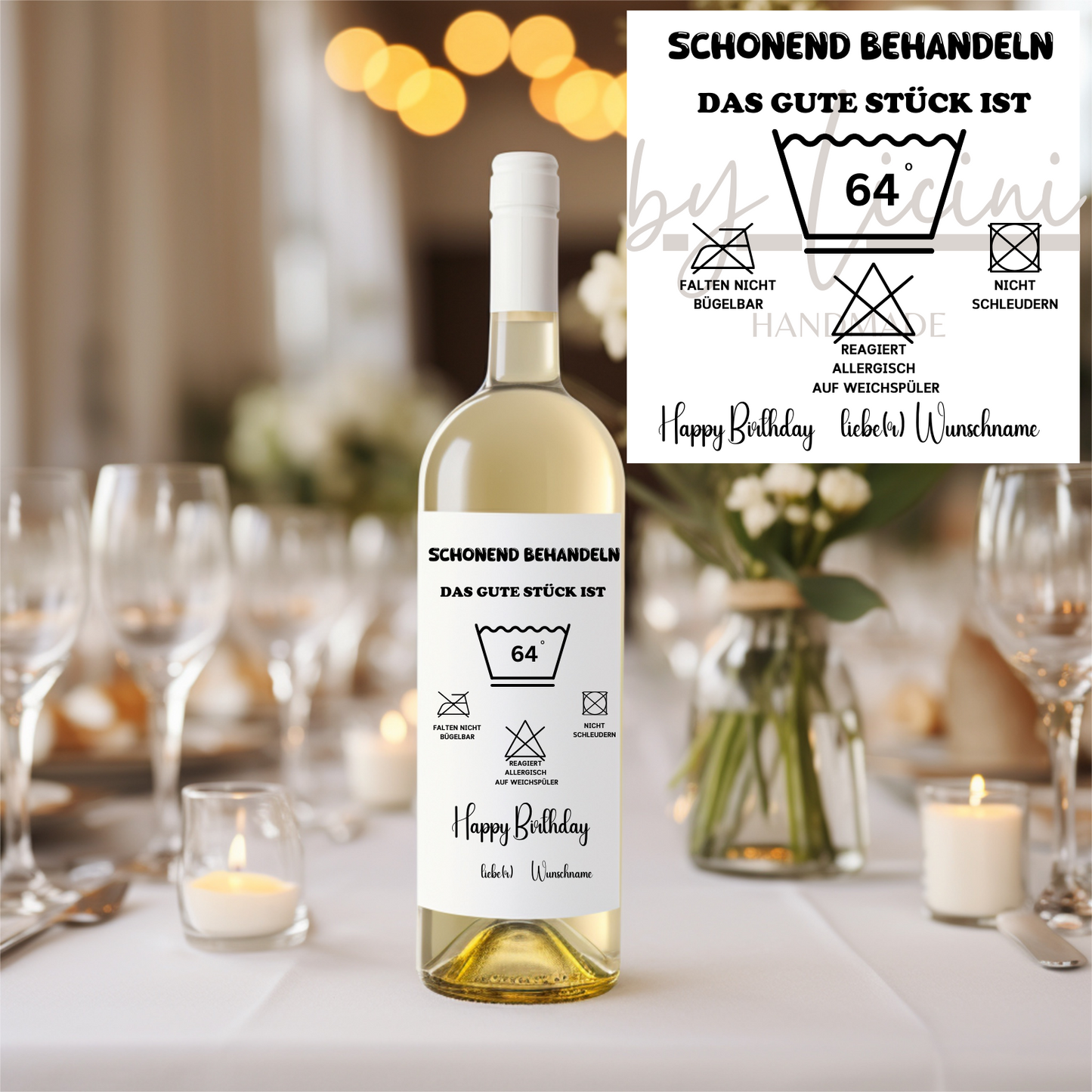 Etikett-Aufkleber für Weinflasche, Schonend behandeln
